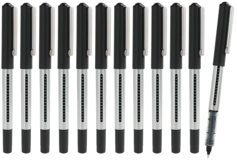 Mewtush 12 PCS Penne Gel(Nero), Roller a Inchiostro Liquido Nero Punta, Nere Gel, Penne a Sfera 0,5mm con Inchiostro Rapido e Punta Fine, per Scuola e Ufficio