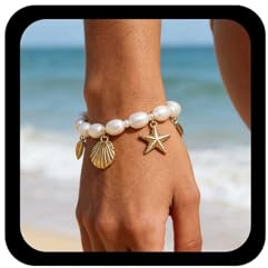 Cybche Boho Oval Perlen Armband Gold Seestern Armband Jakobsmuschel Armbänder Verstellbar Perle Handkette Weiß Muschel Kette Armbänder Schmuck Für Frauen