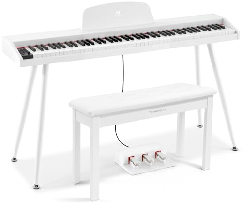 MUSTAR 88 Tasten Digitalpiano voller Größe mit Pianobank, 3-Pedal, Weiß | E-Piano Set für Anfänger, Home Klavier mit Klavierhocker, Ständer, Stereo-Lautsprecher, USB-MIDI