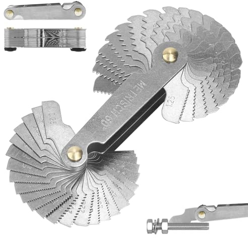 BOULESENM Feuilles de Filetage en Acier Inoxydable,Jauge à Vis avec 52 Lames, Jauge de Taille, jauge de Pas de Vis,Peigne à Filets Double,Centre Gage à Pas