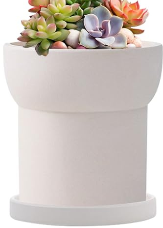 Keramik-Pflanztopf - Interva-weiße Keramik-Pflanztöpfe | Übertopf mit Untertasse | moderner mit Abflusslöchern für Kakteen Aloe Monstera Orchide Bonsai Wohnungstisch
