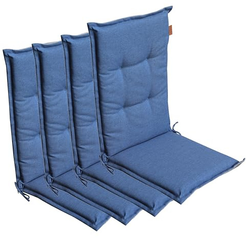 LILENO HOME Gartenstuhl Auflagen [4er Set - Hochlehner] in Blau - Bequeme | Liegen als Sitzauflagen für Gartenmöbel - Stuhlkissen für Gartenstühle und Klappstühle BAR