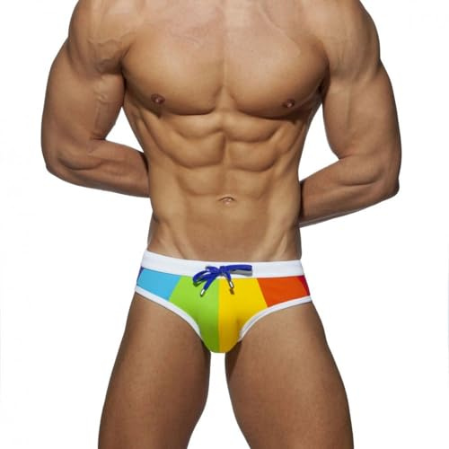 Slip de Bain Homme Sexy Lgbt Pride Maillot de Bain Homme Piscine Rayée Couleur Néon String Sexy Érotique Colorée Rainbow Mini Slip Couleur Fluo Short de Plage Drapeau Lgbtq Calecon Calecons Hommes