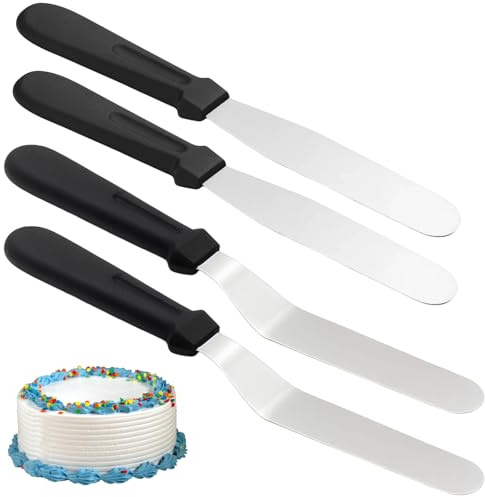 4-Piece Palette Knife Set for Baking Offset Spatula and Straight Cake Spatula, 26.5cm and 31.7cm, Ideal for Cake Decorating and Icing
