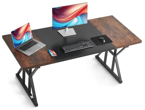 VEVOR Scrivania per Computer da Ufficio, Piano 180 x 80 cm, Tavolo da Lavoro Moderno con Struttura in Metallo e Capacità di 68 kg per Ufficio in Casa, Studio, Camera da Letto, Marrone Nero