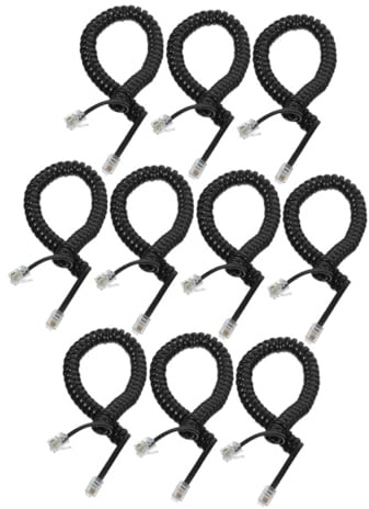 Vaguelly Ersatzschnur für Festnetztelefone aus Pvc und Kupfer Spiralkabel 10 Stück Schwarze Telefonhörer mit Geräuschfreier Verbindung und Robustem Abs Material