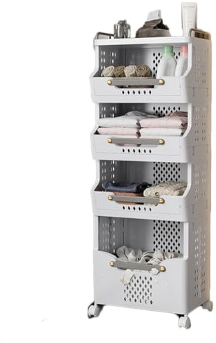 Carrello da cucina, carrello per lavanderia con maniglia e ruote - Cestino pieghevole in plastica con ruote, carrello portaoggetti multifunzionale a 2/3/4 livelli, per cucina, ufficio, bagno