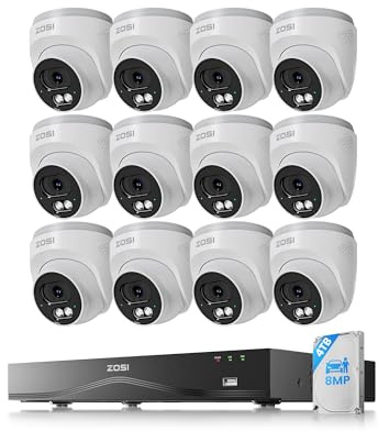 Kit Caméra IP Dôme 4K ZOSI - 8MP, 8CH, 4TB, Détection Intelligente IA, Autotracking, PoE, Vision Nocturne, pour Maison et Commerce