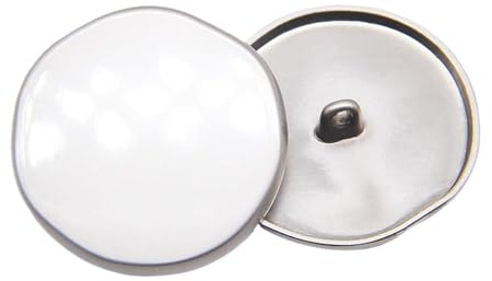 6 Stück flache Metallknöpfe 30mm, Weiß, 30mm 6 Stück