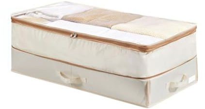 TWSOUL Caja de almacenamiento para debajo de la cama, de tela de doble capa, caja de almacenamiento con tapa, cómoda para debajo de la cama con asas, resistente al polvo, a prueba de polvo, compresa