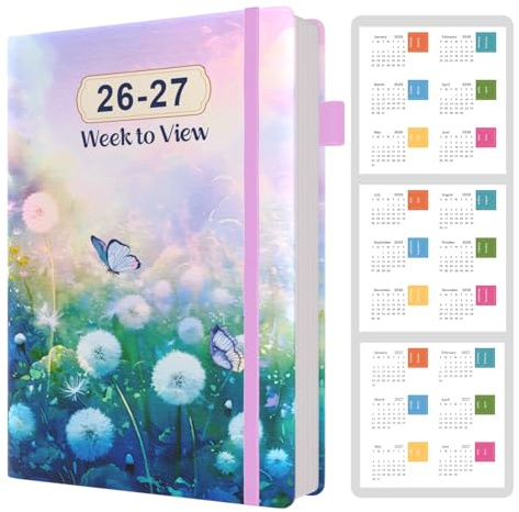 Agenda 2026 A5, vista semanal, enero de 2026 a junio de 2027, organizador de 18 meses con calcomanías de calendario, pestañas mensuales, tapa dura y bandas, bucle para bolígrafo, bolsillo interior