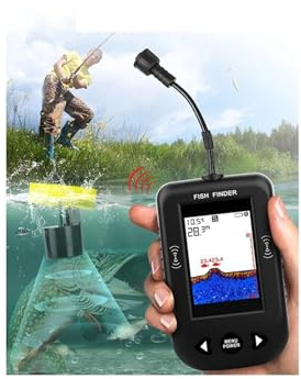 Tragbarer Fischfinder, Wassertiefenmesser, Temperatur-Fischfinder mit Kabel-Sonar-Sensor-Wandler Kajak/Boot/EIS