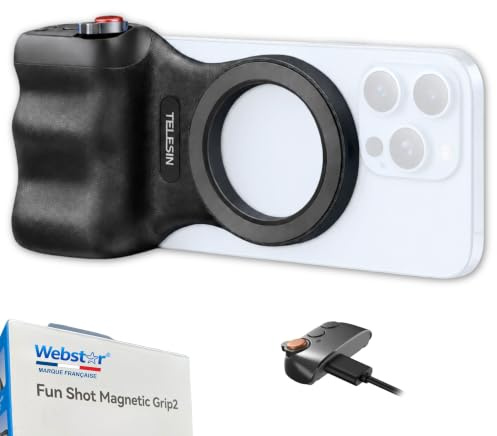 Webstar Tech® Poignée magnétique Bluetooth Smartphone | Fun Shot | Vlog & Selfies | Grip stabilisateur avec télécommande détachable | Photos et vidéos avec Une Seule Main | Iphone & Android