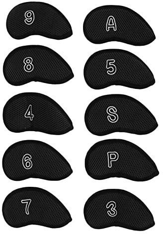 10 Uds. Cubiertas para Palos de Golf, Cubierta de Red para Postes de Hierro, Cubiertas Protectoras para Palos con números (Negra)