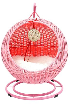 meiliwmlo Cama para gatos, columpio para gatos, silla para interiores, cesta para gatos con cojín suave, pelota de juego para gatos, tabla de rascar para gatos, ratán sintético, uso doméstico