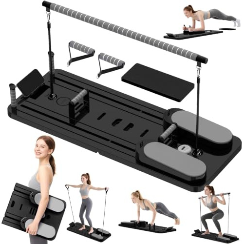 SPYLAVE Pilates Board für Zuhause 2026 Upgraded, Faltbares Multifunktionales Pilates Reformer, 8-in-1 Pilates Set mit Automatischem Rückprall, Bauchtrainer & 5 Widerstandsbänder, Ganzkörpertraining