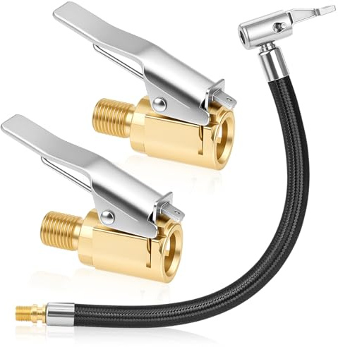 URAQT 2PCS Boquilla Inflador Neumaticos, 1PCS Tubo De Inflador Ruedas,Manguera Infladora De 24cm, Neumático Bomba Manguera,Bomba de Inflador, Adaptadores De Válvula Compatible para Coche, Moto, Bici