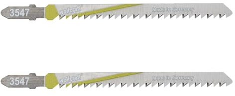 wolfcraft 2 Stichsägeblätter HCS I 3547000 I T-Schaft I sauberer Schnitt I für Tischlerplatten, MDF, Arbeitsplatten oder Weichholz