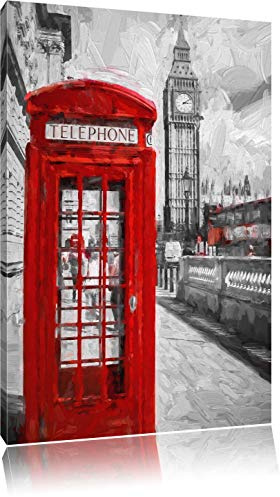 Pixxprint bekannte rote Telefonzelle in London, Größe: 100x70cm, Leinwandbild, fertig gespannt, Wandbild, Dekoration, Kunstdruck, kein Poster