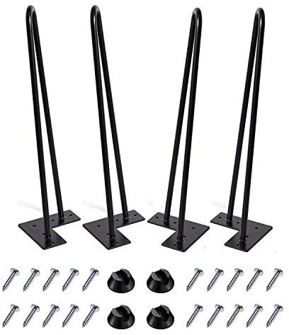 MSOBAIW 18 Zoll Haarnadel Beine, Heavy Duty Metal Tischbeine für Schrank, TV-Schränke, Schubladen, Nachttisch, 3/8 Dia Satin schwarz Zwei-Stab Eisen Draht Beine für DIY Möbel (45.5cm, schwarz)