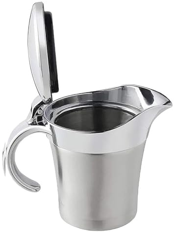 Gravy boat Stainless Steel Insulated Jug with Hinged Lid Ideal for Gravy or Cream at Thanksgiving, Stainless Steel Gravy Boat Sauce (450ML) (silver)