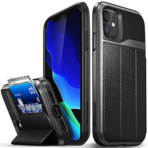 VENA iPhone 11 Hülle, vCommute (Military Grade, Kartenfach) HandyHülle mit Standfunktion, Leder Flip Brieftasche Etui Schutzhülle für Apple iPhone 11 (6.1-inch) - Grau