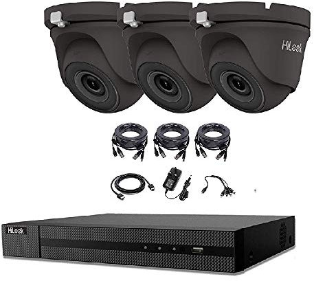HILOOK 5MP CCTV SYSTEM 4CH 5 MP DVR CAMERA INDOOR OUTDOOR 3X GREY DOME TURRET CAMERAS 2OM NIGHT VISION HDMI KIT (2TB HDD Pre-Installed)