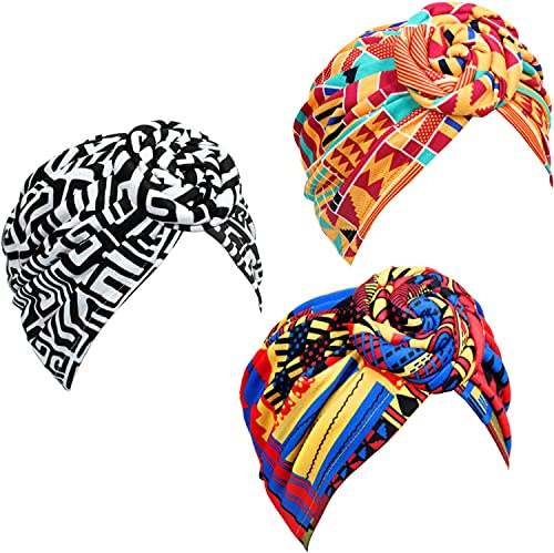 SATINIOR 3 Stücke Turban Mode Chemo Kappe für Frauen Vorgebunden Knot Schlafhut Soft Haarausfall Kopfwickel Mütze