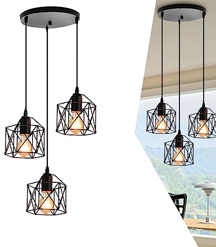 ChaoZan Candelabro de araña, Iluminación de techo, Lampara Colgante forma Jaula Retro Luz de Techo Jaula de Hierro Metal 3 E27 Portalámparas Para Dormitorio Sala Comedor Restaurante, Negro