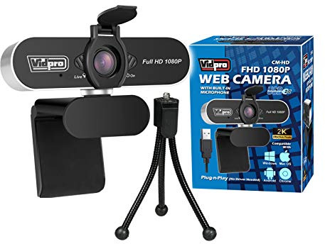 Vidpro cm-HD 1080P Full HD Webcam mit eingebautem Mikrofon und Mini Stativ - Plug and Play 85 Grad FOV USB Webcam mit Noise Canceling Filter Perfekt für Videoanrufe, Meetings Live-Streaming Gaming