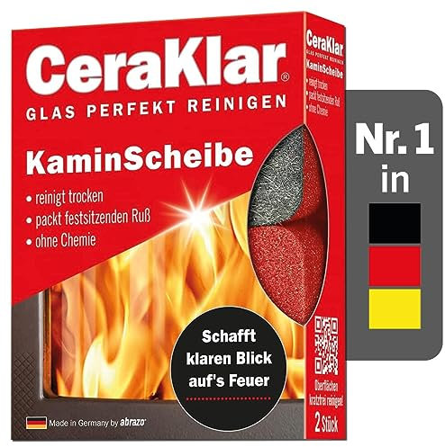 abrazo CeraKlar KaminScheibe - 2 Kaminscheibenreiniger für kratzfreie Kamin Scheibenreinigung ohne Chemie, Kaminglasreiniger, Kaminreiniger Scheibe
