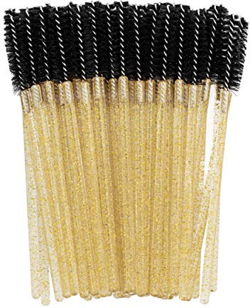 PROFICO Lot de 50 brosses à cils jetables pour extensions de cils - Paillettes dorées