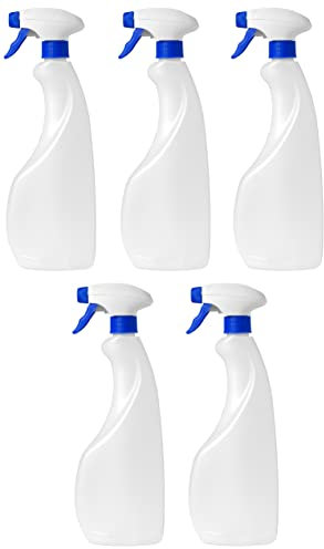 MARKESYSTEM - 750 ml leeres Sprühflasche (5 Stück) HPDE transparent und recycelbar - Inland und Profi - Perfekte Spritzpistole für Chemikalien, Flüssigkeiten, Alkohol usw.