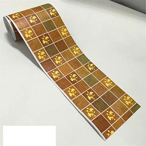 Borde del papel pintado Mosaico de flores doradas Auto Adhesivo del Papel Pintado del PVC Cenefa autoadhesiva para decoración de pared de cocina baño 10.6cm X 1000CM
