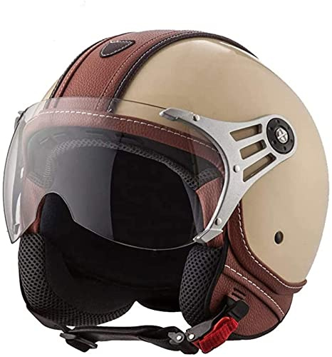 Open Face Helmet Motorcycle Half Helmet DOT/ECE Approved Motorbike Crash Helmet with Sun Visor Retro Vintage Style Motorbike Jet Helmet for Youth Men Women B,XXL