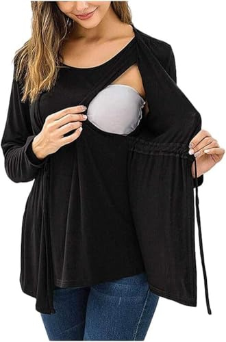 Women's Long Sleeve Maternity T-Shirt Blouse, blackone, M