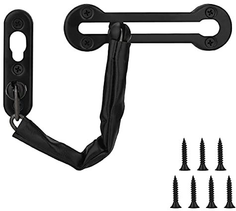 Cadena de Puerta Antirrobo, Cadena de Puerta Entrada de Acero Inoxidable, Cerradura del Pestillo de Puerta, Cadena de Seguridad para Puerta Interna Ideal para Hotel/Casa/Garaje - Negro