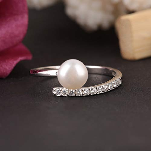 Shanrya Faux Pearl Ring, Silver Ring Pearl Adjustable Silver Simple for Wedding, Engagement Gifts, Daily Dress, Travel