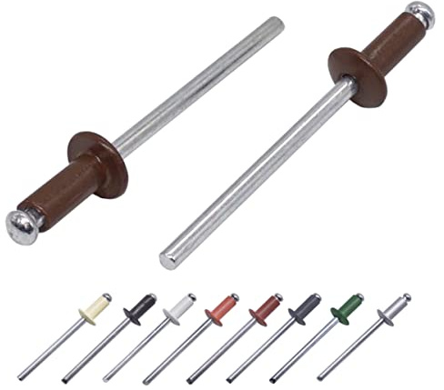 (50 Stück) Lackierte Blindnieten 3,2 x 8 mm, Kuppelkopf, DIN 7337, Aluminiumniete und Stahldorn, Popnieten (50, Sepiabraun RAL 8014)