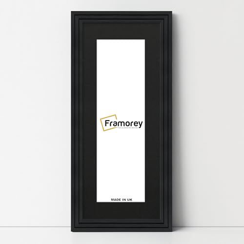 FRAMOREY Panorama Step Style Wooden Effect Picture Frame, 20x9 Size Black Photo Frame With 16x5 Size Black Mount, Photo Print Frames, Wall Hanging Poster Frame, Best Photo Frames For Living Room