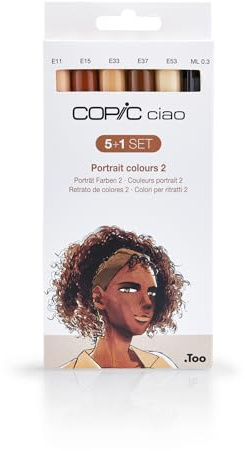 Copic Ciao färgad markörpenna – 5+1 set porträtt 2, för konst och hantverk, färgning, grafik, överstrykningspennor, design, anime, professionella och nybörjare, konsttillbehör och målarböcker