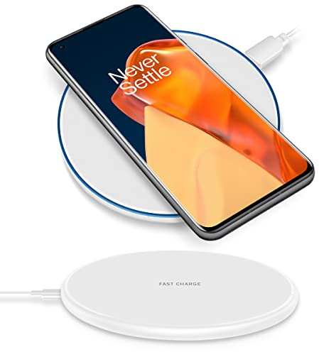 QI Wireless Ladestation kompatibel für OnePlus 9 Pro / 9 Kabellos Charger Induktives Universal Schnellladegerät, Farben:Weiss