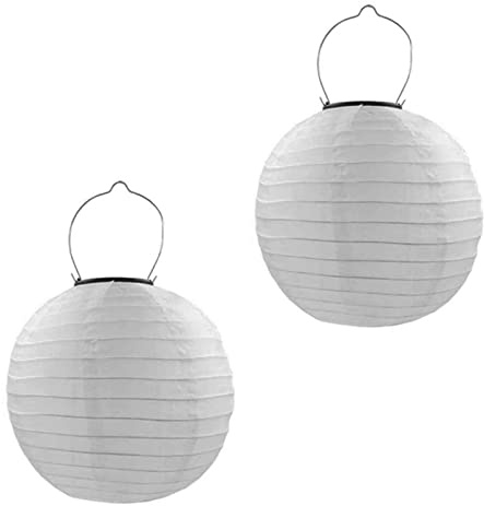 Qedertek Solarleuchte für den Außenbereich – 2 Stück 30 cm Solarlaterne, Lampions, warmweiß, aus Nylon, dekorative Lampe, ideal für Sommergarten, Terrasse, Balkon, Hochzeit, Geburtstag, Feiern
