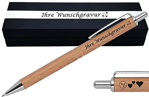 Juwelier Schönschmied Kugelschreiber mit Gravur aus Holz | blau schreibend | Kugelschreiber personalisiert | Wunschgravur mit Symbolen PS219_OPTION_BOX_B