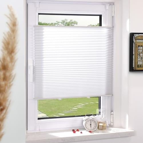 Grandekor Plissee Klemmfix ohne Bohren Weiß 70x180cm(BxH) | Lichtdurchlässig & Blickdicht Jalousie Faltrollo Sichtschutz und Sonnenschutz für Fenster & Tür einfache Montage