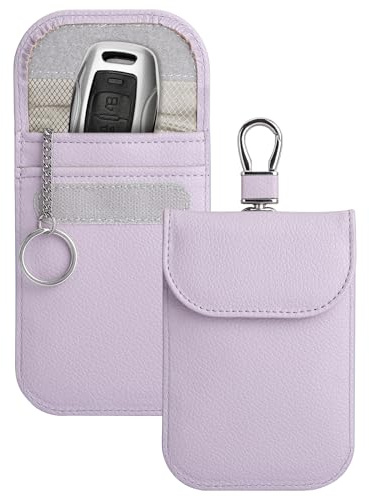 Teskyer 2 Pièces Etui Anti RFID, Etui Anti RFID clé Voiture, Blocage Signal, Pochettes Blocage Signal RFID pour Clé Voiture, Violet Clair