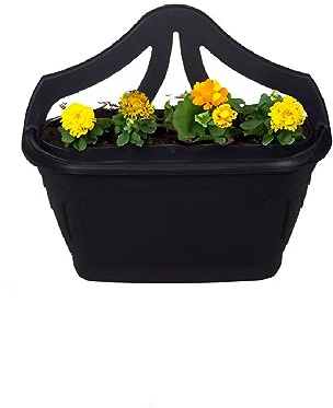 Z&A Venetian Wall Planter 42CM - 7L Lightweight Garden Flowers Hanging Container Plastic Baskets Pots - Multicolor Decorative Flat Wall Fence Planter - Ideal For Indoor And Outdoor Use (Black)