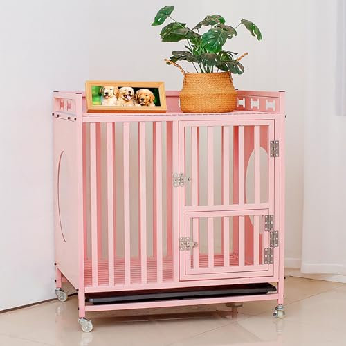 Hundehütte für mittelgroße Hunde Hundebox Moderne Indoor Tierkäfig mit abschließbarer Tür Eckige Hundehütte Hundebox Hundehaus mit Türriegel für Mittelgroße Kleine Hunde bis zu 60kg. ( Color : Pink ,