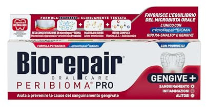 Biorepair, Dentifricio Peribioma Pro Gengive +, Combatte il Sanguinamento Gengivale, Infiammazioni e Alitosi, Con MicroRepair e Probiotici, Per l'Equilibrio del Microbiota Orale,75ml