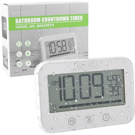 Badezimmer Uhr, LCD Digital Dusche Wecker Wasserdicht Badezimmeruhr mit Saugnapf- Duschuhr Duschtimer mit Hygrometer Temperatur, Countdown Timer für Dusche Küche 3 Montagemethoden